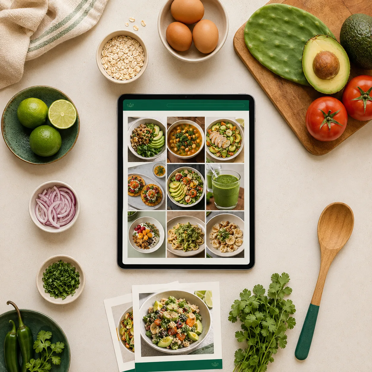 Cuadrícula de recetas de postres para vender vista en una tablet